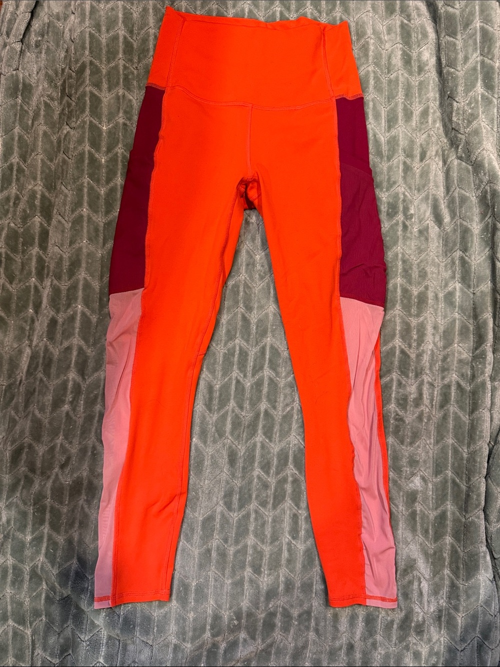 Color-block Performance Leggings - Orange & Pink and plum